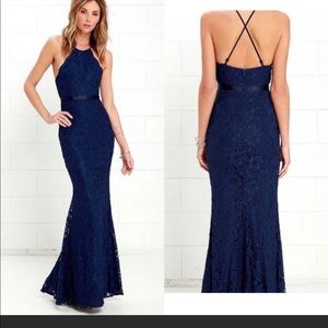 NWT - Lulu’s Zenith Navy Blue Lace Maxi Dress - XS